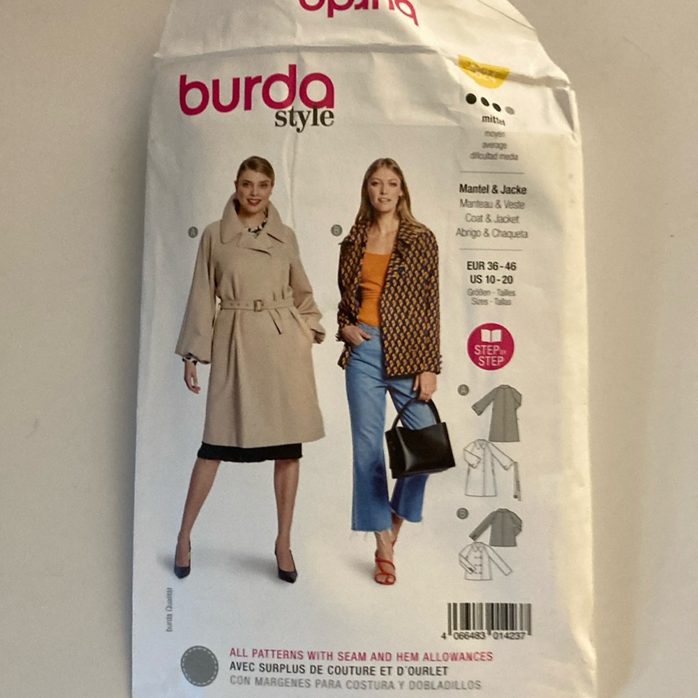New and unused Burda Style 5824 Pattern for Coat and Jacket size 10-20